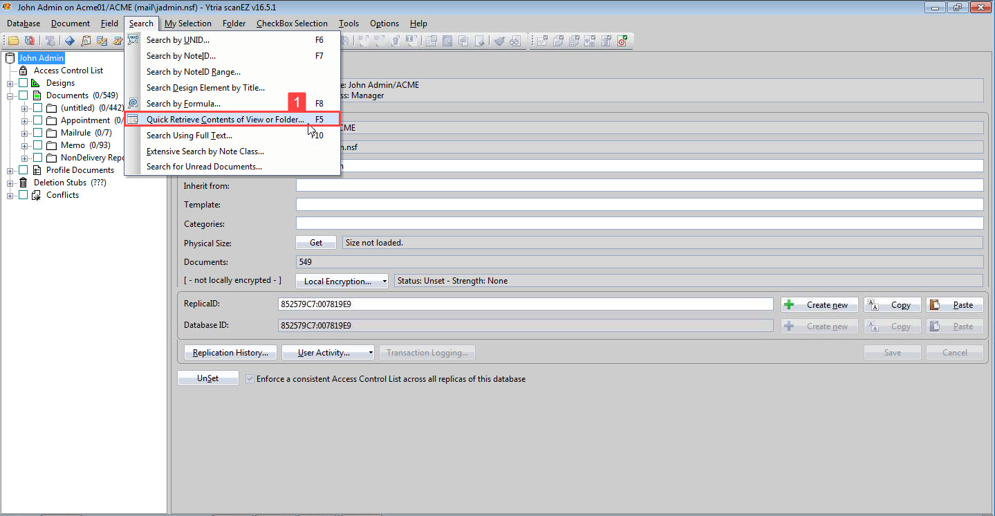 Image of scanEZ interface showing the options in the Document menu.
